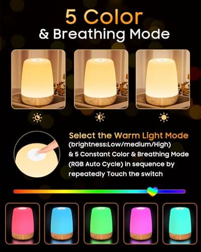 FOMYHEARD Petite lampe de table sans fil, lampe de chevet LED tactile à intensité variable avec lumière chaude et 256 couleurs RVB changeantes, lampe rechargeable à batterie, lumière d'allaitement à