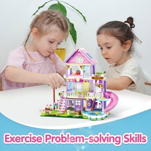 Sitodier Jouet de construction pour filles, 689 pièces Blocs de construction de maison de villa de jardin pour Enfants de 6+ ans, Kit de construction de chalet de vacances pour enfants 6 7 8 9 10+ ans