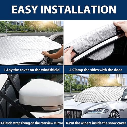 Akapola Couverture Pare Brise Avant Voiture, Magnétiques Bâche Pare Brise, Pare-Soleil Anti Givre Neige Anti Glace UV Soleil Protection Repliable Universelle pour Voiture SUV (180 x 145 x 110cm)
