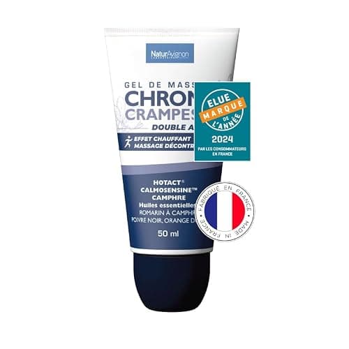 Laboratoire NaturAvignon Chronocrampes Gel de massage décontractant | Effet chauffant & relaxant | Appaisement immédiat | Embout applicateur tri-billes massant | Tube de 50ml