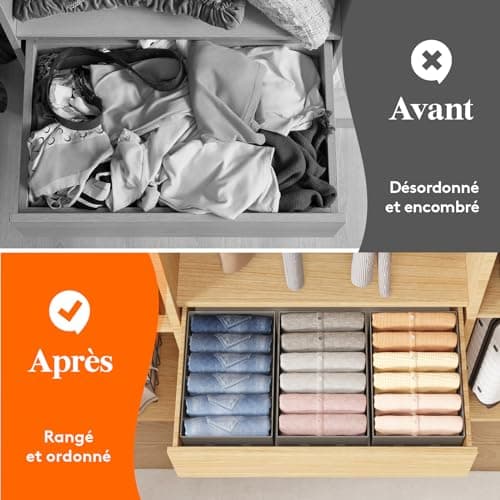 Lifewit Lot de 4 Boite Rangement Vetement Pliable avec 6 Compartiments, Organisateur Armoire, Boîte de Rangement Tiroir, Armoire Rangement pour Vetements, Pantalons, Pull, 42 X 27 X 17 cm, Gris