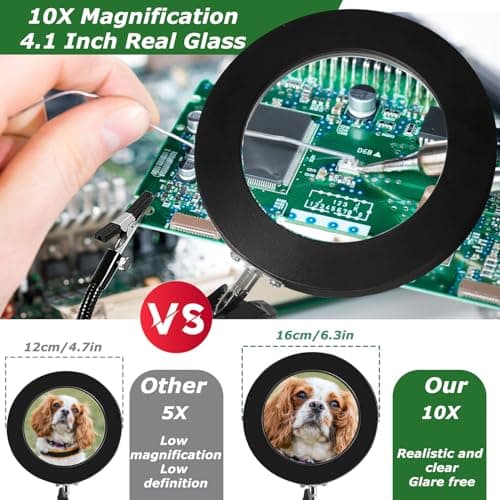 Troisième main - Aide à souder magnétique - Avec loupe 10 x - Station de soudage avec 4 colonnes PCB et 4 bras flexibles - Aide à la soudure pour soudeurs, fabricants de bijoux, artisanat, amateurs