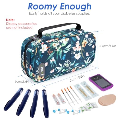 YOUSHARES Trousse Isotherme Insuline avec 2 Poche Glacière Insuline, Pochette Isotherme Insuline, Sac Isotherme Insuline Voyage pour Insuline Stylo, Injection, Seringue, Camellia Oleifera à Fond Bleu
