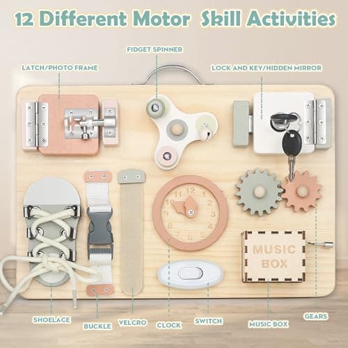 Joyreal Busy Board Montessori - Planche Activité Montessori 1 2 3 Ans Tableau Activité Sensoriel Parcours Motricité Bébé Jeux Educatif Jouet Enfant pour Garcon Fille