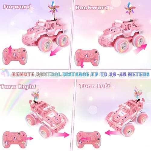 Ulikey RC Voiture Telecommandé, Voiture Télécommandée Fille, Jeep Rose 1:16 avec Lumières LED, Camion SUV Tout-Terrain 2,4 GHz, avec Moulin à Vent, Cadeaux Jouets Anniversaire pour Fille 4-12 Ans