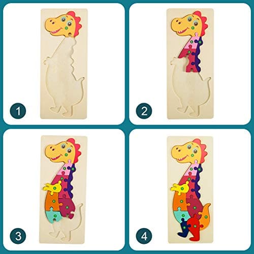 faburo 4PCS Animaux Puzzles en Bois, Jigsaw Puzzle Jouets, Bébé Puzzle à Encastrements, Jouets Montessori Educatif Apprentissage pour Enfant 3 Ans et + (Grande 30 * 12cm)