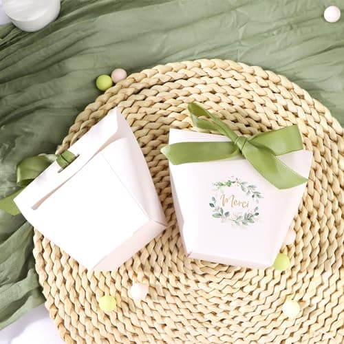 24Pcs Boîte Dragée Sachet Bonbon Ballotin “Merci” Cadeau Invité pour Mariage Baptême Communion Anniversaire Noël avec Ruban (Vert)