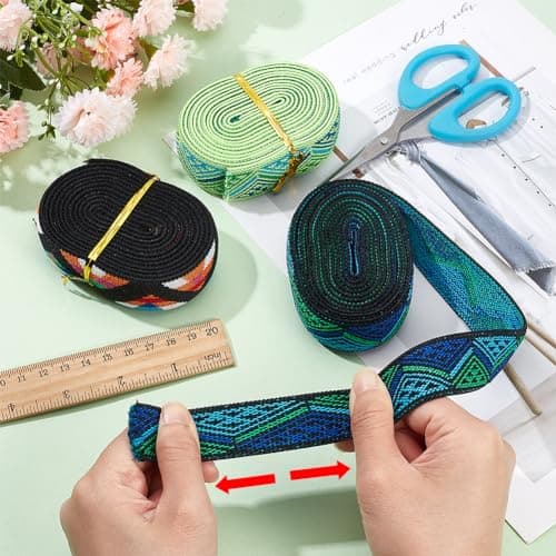 BENECREAT 5.5M Bande Élastique Jacquard, Ruban Élastique Extensible, 3 Couleur, 25mm, Garniture pour Bandeau, Ceinture, Couture, Vêtements, Accessoires de Décoration