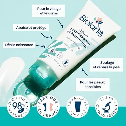 BIOLANE – Crème Nourrissante et Hydratante - Bébé - Nouveau Packaging - Visage et Corps - Apaise et Protège la peau - 98% d'origine naturelle - 100 ml - Fabriqué en France