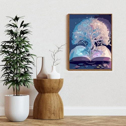 feelive Peinture par Numéro pour Adulte, Arbres Kit de Peinture à l'huile sur Toile Bricolage pour Enfant Débutants Avec Pinceau Pigment Acrylique 30x40cm