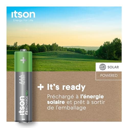 ITSON, AAA piles rechargeables, PRO, lot de 4, puissantes piles rechargeables, capacité Min. 930 mAh, pré-chargées, emballage à 95% de matériaux recyclés, made in Japan