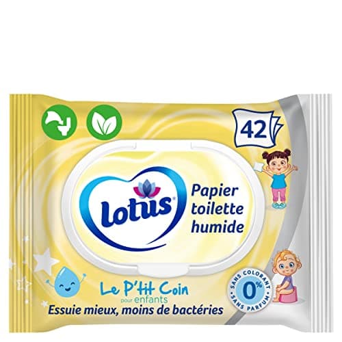 Lotus Papier Toilette Humide Le P'tit Coin - Sans colorant, ni parfum - Fibres FSC 100 % d’origine naturelle - Pour les enfants - 42 unités (Lot de 1)