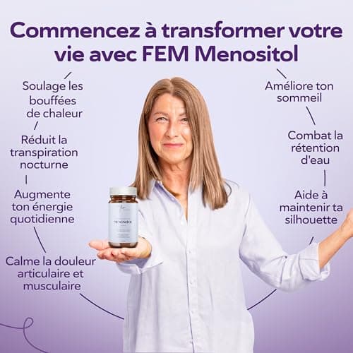FEM Menositol 19-en-1, Gérer Menopause avec Inositol Myo & D-chiro, Isoflavones, Ashwagandha, Maintenir Santé Métabolique, Confort & bien-être pendant la ménopause, Sans hormones ni soja