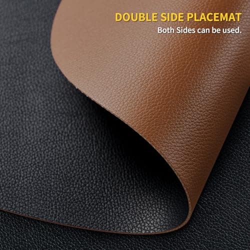 NOSTHEART Set de Table Lavable et Dessous de Verre, Set de Table Rond Cuir, Sets de Table AntidéRapants et ImperméAbles à Double Face - Lot de 8, Noir Marron