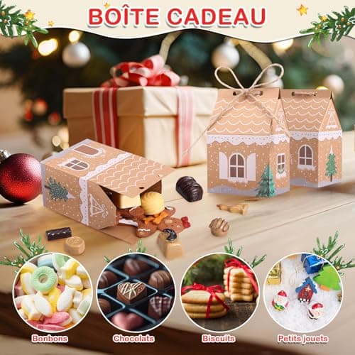 LEMESO 24 Sacs Cadeau de Noël, Boîte de Calendrier de l'Avent à Remplir, Sac en Papier Kraft Sac Bonbon Idéal pour Noël Anniversaire Mariage