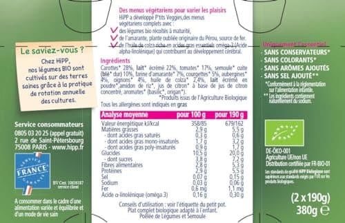 HiPP Biologique P'tits Veggies 2 Variétés dès 6 Mois 6 Paquets de 2 Pots de 190g