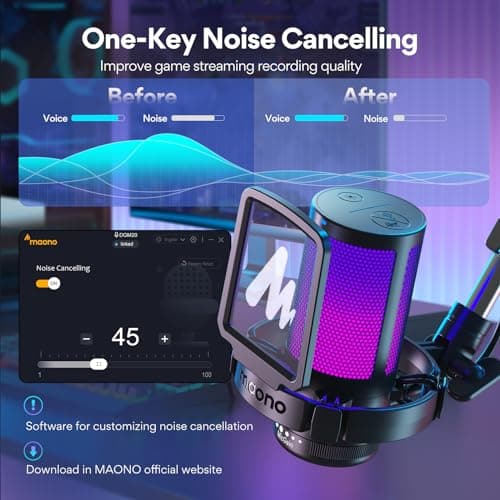 MAONO USB Micro Gaming, RGB Condensateur Microphone avec réduction du Bruit/Muet/Gain/Moniteur/Bras Micro, pour Enregistrement, Streaming, Postcast, Discord, Ordinateur, Compatible avec Mac, PS4&5