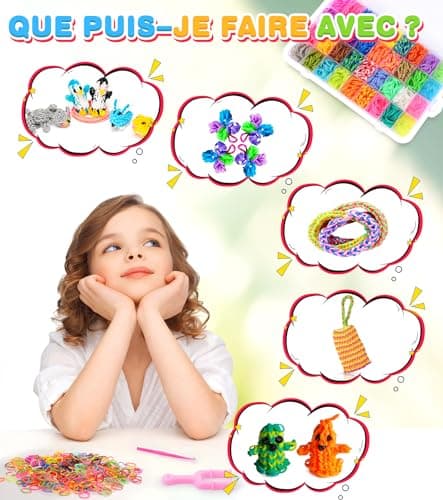 Tomylv 2500+ Elastique Bracelet Kit, Bricolage Élastique Loom Bands Kit avec Pendentifs Clips Perles,Enfant Caoutchouc Bracelet Collier Jouets, Cadeaux Creation Anniversaire pour Fille