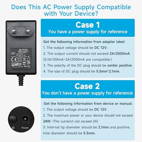 Adaptateur Secteur 12 V 2 A/2000 mA, AC 100-240 V 50/60 Hz vers DC 12 V 2 A 24 W, Chargeur Mural, Centre Positif, câble 1,8 m 20 AWG pour Une Utilisation Stable et Flexible, 3 Accessoires Inclus.
