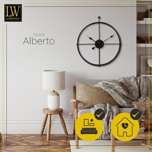 LW Collection Horloge Murale Alberto Noir 62 cm - Grande Horloge Murale Industrielle en Métal - Horloge Murale Moderne - Mouvement Silencieux - Horloge Silencieuse