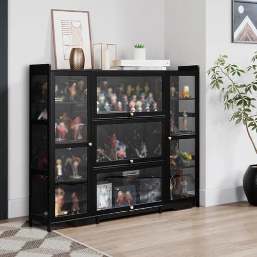Vitrine pour Collection 53.14in Vitrine en Verre Cadre en Bambou Naturel Meuble Vtrine Verre pour Collection, Vitrine de Collection Acrylique, Résistant à la Poussière, Idéal Pour Salon et Bureau