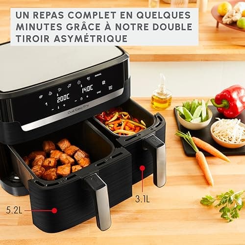 Moulinex Easy Fry Dual Friteuse sans huile, Capacité 8,3 L, Jusqu'à 8 personnes, 7 programmes automatiques, Ecran digital, Économie d'énergie, Application Moulinex, air fryer EZ901820