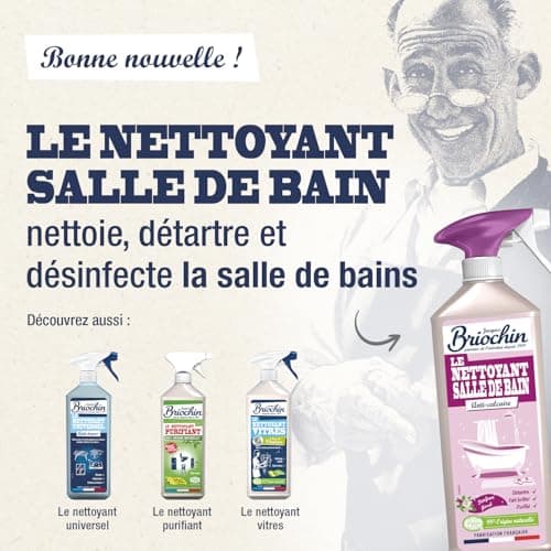 JACQUES BRIOCHIN - Nettoyant salle de bain 3 en 1 : Nettoie, Détartre et Purifie - Parfum huile de pin - 99.9% d'origine naturelle - Ecocert - Fabriqué en France - Pulvérisateur - 750ml