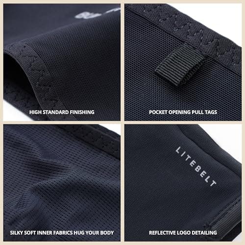 Build & Fitness LiteBelt Ceinture de Course – 4 Poches à accès Rapide sur Le Dessus – Super légère, Fine, Support de téléphone de Course – Convient à Toutes Les Tailles de téléphon S