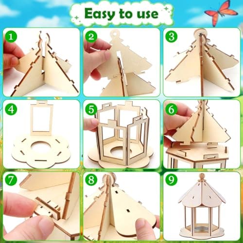 PIWOSGOL Maison D'oiseau Activite Manuelle Enfant, 4 Pièces Maison D'oiseau en Bois Bricolage Kit, Maison D'oiseau Artisanat Peindre Jouet, Loisir Créatifs pour Enfants Garçons Filles Cadeau 3-10 ans