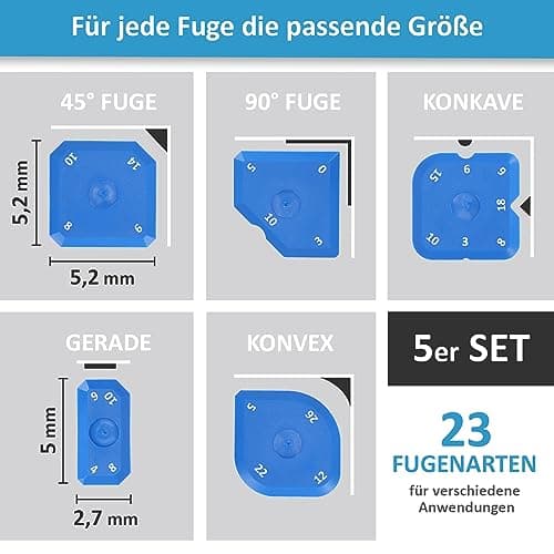 My Plast Kit de lissage de joints - Lot de 5 spatules à joints - Raclette plastique pour joints silicone & acrylique, coins, bords - Outil professionnel, avec chanfreins, kit - Bleu