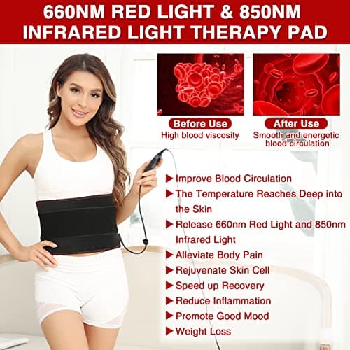 JOBYNA Ceinture de Thérapie par la lumière Rouge et Infrarouge pour Douleur, 660nm 850nm Luminothérapie Lampe Infrarouge, LED Red Light Therapy pour le corps, le dos, les épaules, Température Réglable