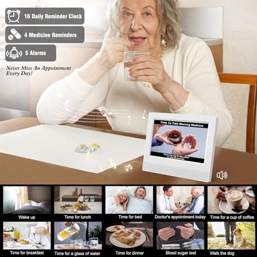 Horloge Numérique Calendrier, 7" Pouce LCD Auto Dimming 10 Langues avec Date Jour et Heure Horloge Non-Abrégée, Plusieurs Modes pour Vision Altérée Alzheimer Les Personnes âgées - Blanc