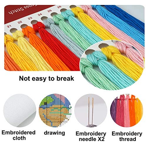 Cukol Canevas Broderie Point de Croix Kit Complet Adulte Debutant Forêt Colorée, Kit Broderie Point de Croix Compté Pré Imprimé Enfant Débutant Adulte, Kit Canevas Complet Avec Fils au Point de Croix