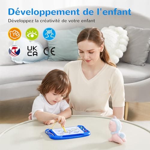 SGILE Tablette à Dessin Magnétique pour Enfants, Ardoise Magique Effaçable et Colorée avec Stylo Magnétique, Tableau Magique avec Trois Tampons, Jouet de Voyage, Cadeau d'anniversaire, Bleu