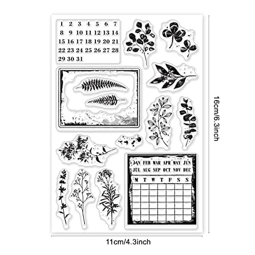 GLOBLELAND Vintage Plant Calendar Clear Stamps pour DIY Scrapbooking Retro Plant Schedule Silicone Clear Stamp Seals For Cards Making Photo Album Journal Home Decoration