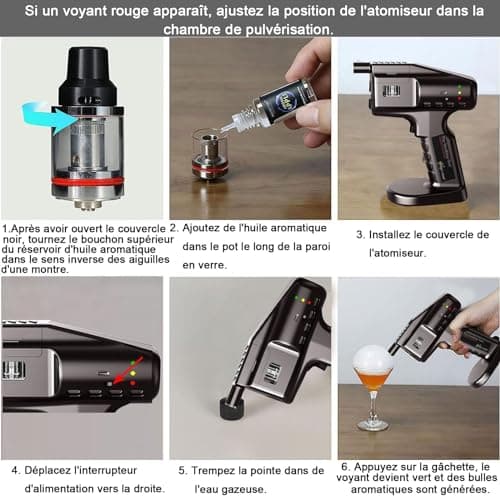 Fumoir a froid Accessories-Witriolik Liquide À Bulles 50mL x2, Cocktail Bubble Maker Pistolet À Fumer Portable Pistolet À Bulles De Fumée Chargement USB pour Aliments fumés, Barman à Domicile