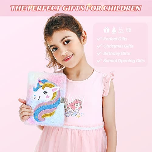 TOYESS Journal Intime Fille avec Cadenas, A5 Licorne Ensemble de Carnet Secret en Peluche Comprend une Licorne Cahier et une Licorne Trousse à Crayons, Cadeau pour Fille de 6 7 8 9 10 11 Ans, Violet