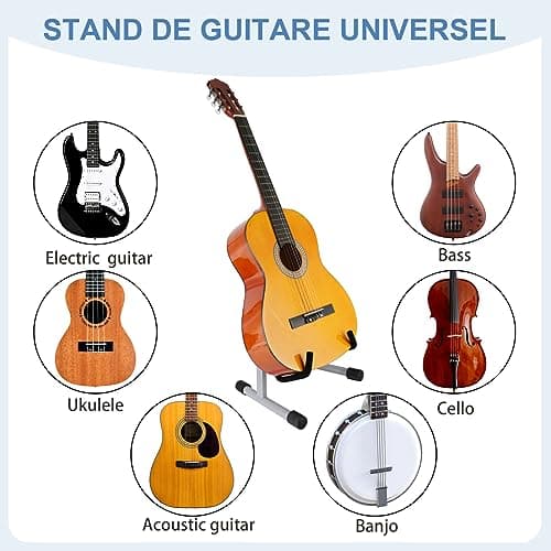 EastRock Support de Guitare Portable Étage Trépied Universel réglable A Fame Pliable Plusieurs guitares pour guitare acoustique Guitare électrique Basse (Gris)