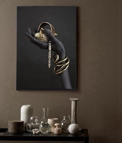 Tableau sur toile moderne - Lèvres noires dorées - Image sur toile - Salon féminin - Chambre à coucher - Poster de décoration de la maison - Poster encadré (style 4, 20 x 30 cm)