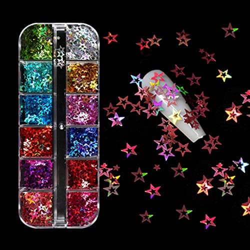 MISHITI 12 grilles/boîte Paillettes holographiques étoiles Creuses Forme Paillettes résine époxy Remplissage