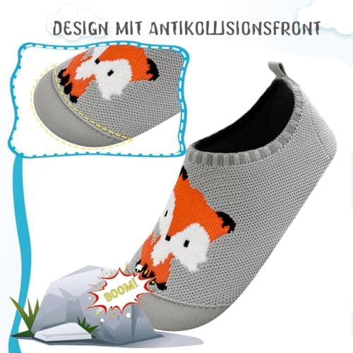 Kyopp Garcon Chaussettes Chaussures Fille Respirant Chaussons Antidérapante Chaussons Bébé Enfant Mixte Enfant(Renard 26/27EU)