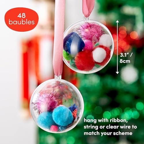 THE TWIDDLERS - 48 Boules Transparentes à remplir pour Sapin de Noël, décorations de fête de Noël, Loisirs créatifs, décorations – 8 cm
