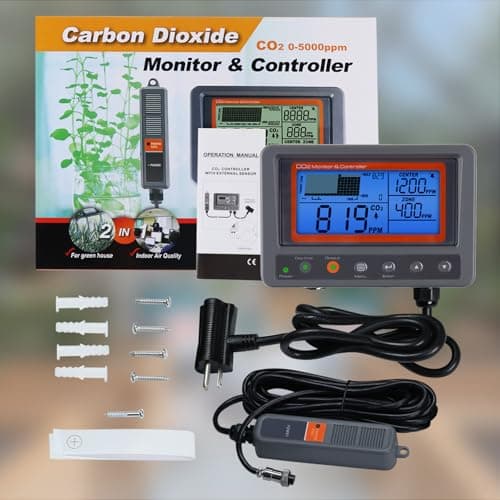 Contrôleur de CO2 Contrôleur de dioxyde de Carbone Moniteur de CO2 Fonction Relais Jour et Nuit, capteur de CO2 NDIR pour Serre, salles de Culture, Usine, Maison, Bureau