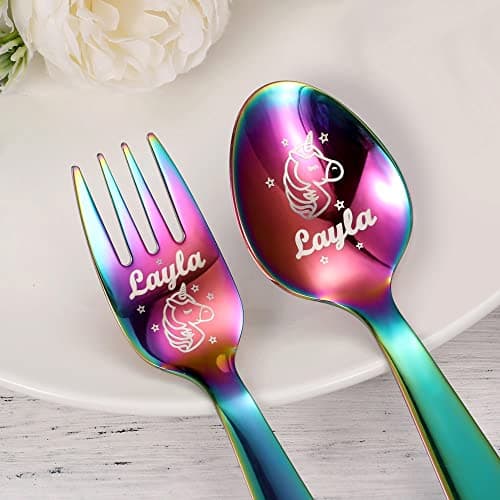 Couverts de dinosaure licorne personnalisés pour enfants cadeau nom personnalisé cuillère cadeau pour les tout-petits cadeau petite-fille enfants dinosaure cadeaux garçons