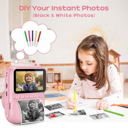 GREENKINDER Appareil Photo Instantané Enfant, 3.0" Grand Écran 14 MP Appareil Photo Enfant avec Carte de 32 Go & Papier d'impression, Appareil Photo Numérique Enfant Cadeau pour Enfants 3-12 Ans, Rose