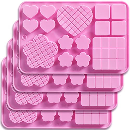 Cozihom Lot de 4 moules carrés en silicone en forme de cœur et de fleur pour faire du chocolat, des bonbons