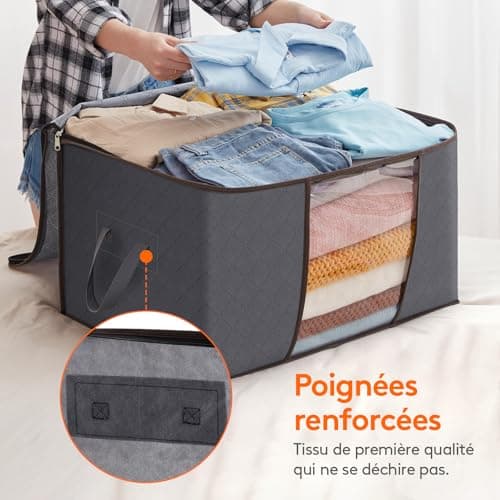 Lifewit Sac de Rangement pour Couette en épais Non-tissé Sac de Rangement sous lit pour Édredons Couvertures Oreillers Jouets Vestes Vêtements (3, Gris)