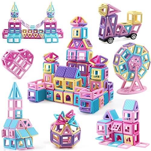 AOMIKS Blocs Magnétiques pour Enfants 173 Pièces Mini Tuiles de Construction Magnétiques Couleur Macaron Blocs de Construction 3D Jouets Éducatifs STEM pour Filles et Garçons