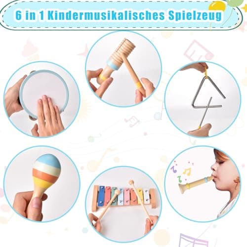 Instruments de Musique Esthétiques pour Enfants,Jouets Musicaux Montessori pour Bébés,Jouets Xylophone Boho pour Garçons et Filles,Cadeau de Noël et d'anniversaire pour Enfants de 1 à 3 Ans (6 in 1)