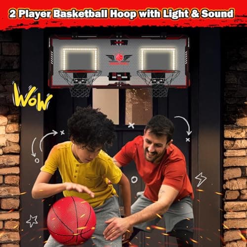 Vatos 2 Joueurs Panier de Basket Interieur,Mini Cerceau de Basket-Ball avec Le Tableau d’Affichage,4 Boules, Pompe, Cadeaux de Jouet de Basket-Ball pour Le Bureau à Domicile d’Enfants en Plein Air